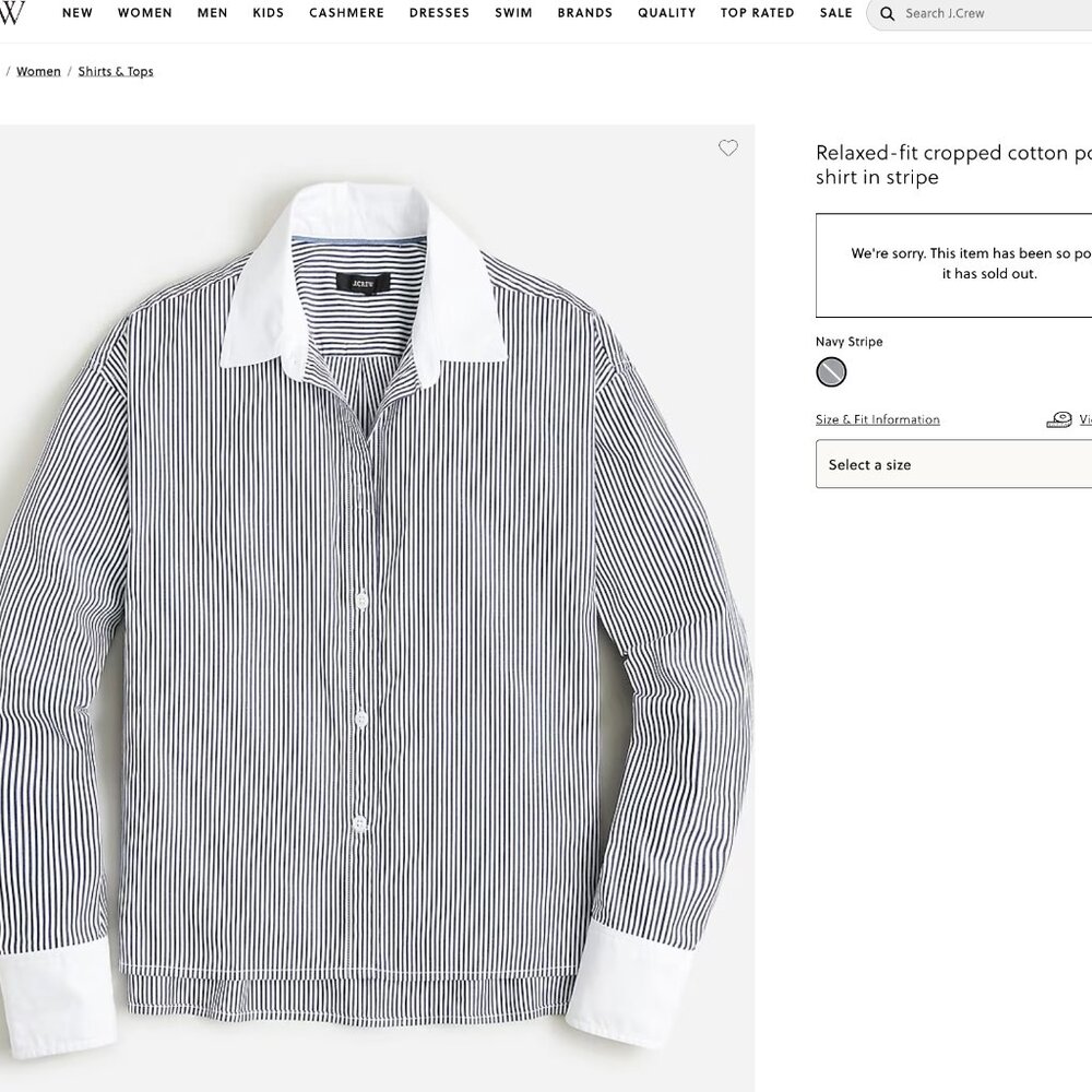 J. Crew Relaxed-fit cropped cotton poplin shirt in stripe size 6